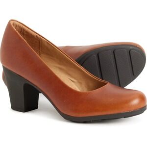 Sofft Nasia Leather Heels Women‎ Sz 7 Cork Brown Leather Office Preppy Slip On